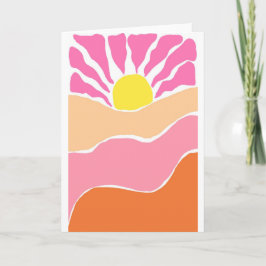 Boho blekrosa och orange solnedgång kort