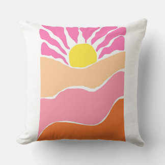 Boho blekrosa och orange solnedgång kudde