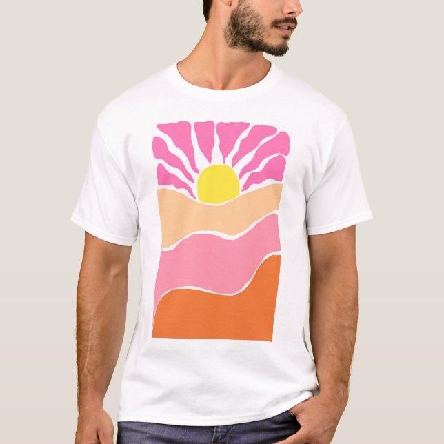 Boho blekrosa och orange solnedgång  t shirt (Framsida)