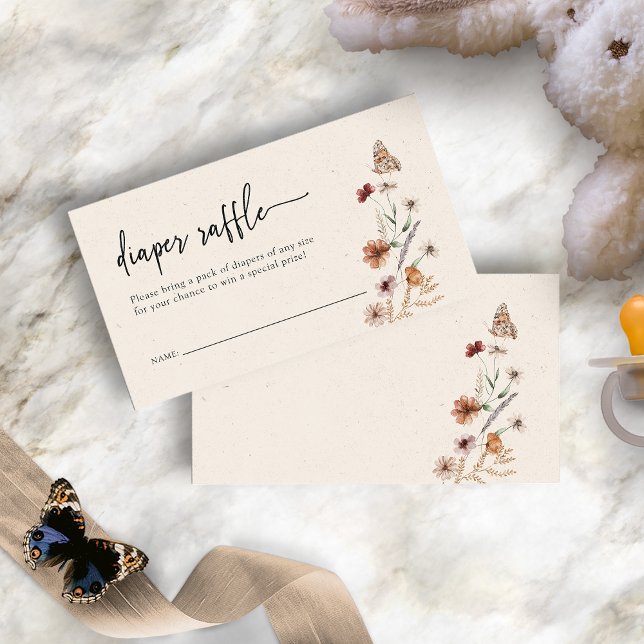 Boho blöja lotteri tilläggskort (Boho Wildflower Diaper Raffle Enclosure Card with Butterfly by Painted Paperie
)