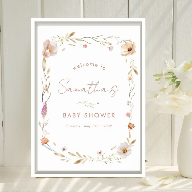Boho Blom Baby Shower Välkomstskylt Poster (Boho Flower Baby Shower Custom Welcome Poster. Available in Prints & Instant Download)