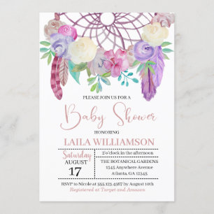 Boho blom- Dreamcatcher baby showerinbjudan Inbjudningar