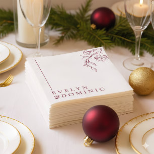 Boho blomlinjekonst Burgunder Röd Bröllopsparty Pappersservett