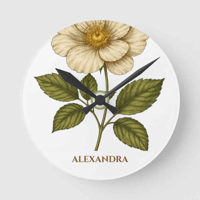 Boho blomma anpassat namn rund klocka (Framsida)