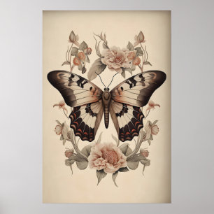 Boho blomma fjäril tryck, Moody Butterfly Vägg Poster