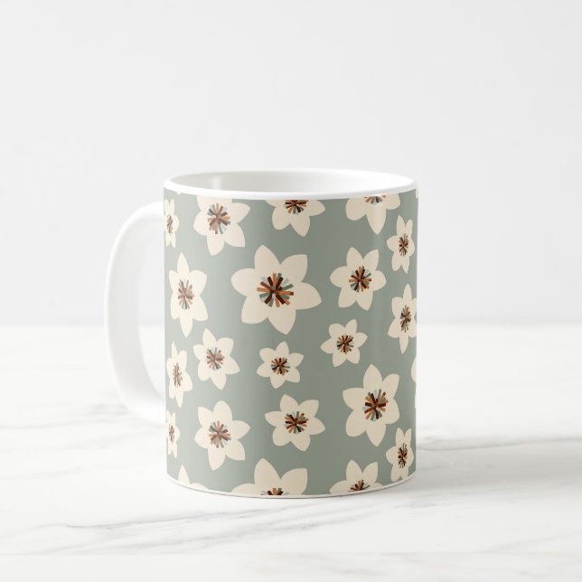 Boho-blomma - gröntens bakgrund kaffemugg (Framsida vänster)