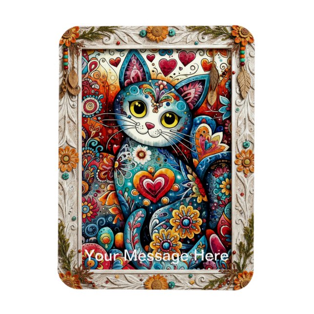 Boho blomma katt design  magnet (Vertikal)