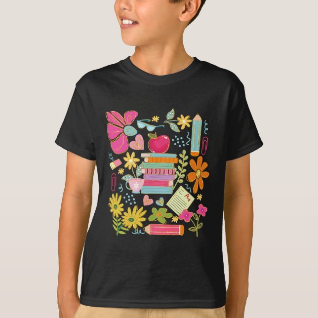 Boho blomma lärare bok Apple Pencil Rolig bakre T Shirt (Framsida)