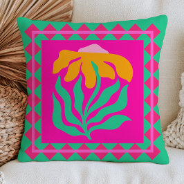 BOHO-blomma på fuchsia rosa & grön retroblomma Kudde