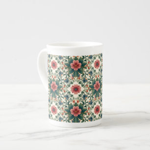 Boho Blommagic - i nyanser av grönt och rosa Benporslin Mugg