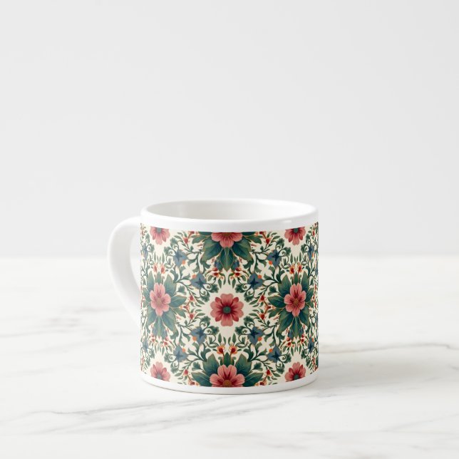 Boho blommagic - i nyanser av grönt och rosa espressomugg (Framsida vänster)