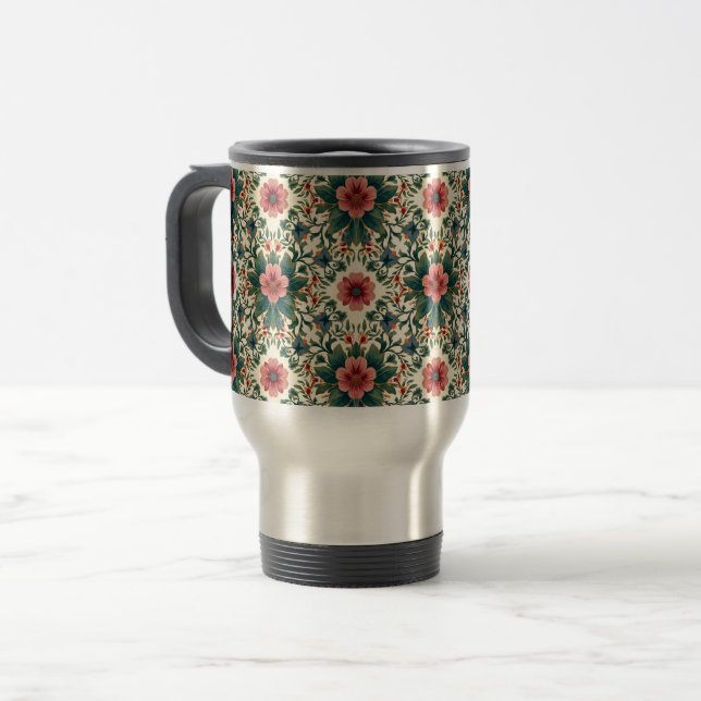 Boho Blommagic - i nyanser av grönt och rosa Resemugg (Framsida vänster)