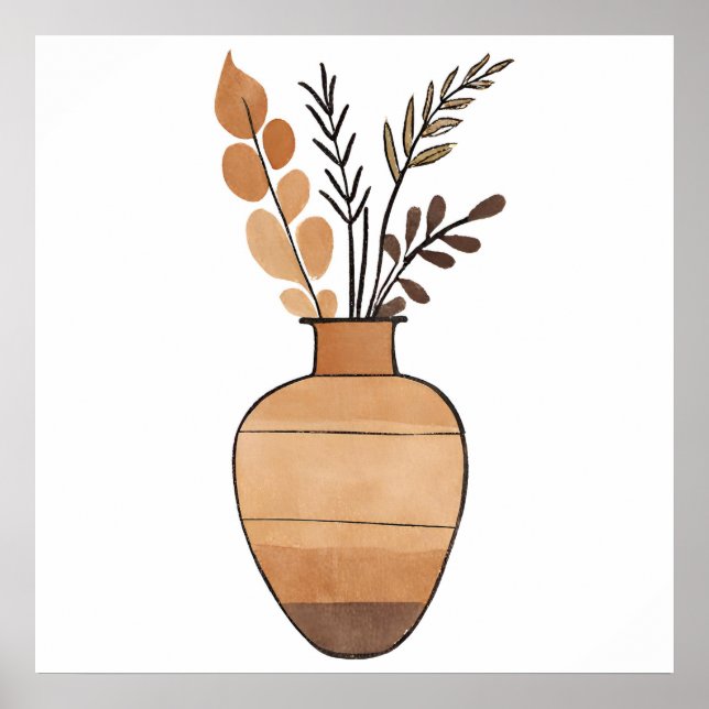 Boho-blomman vas Löv botaniska konsten stil Modern Poster (Framsidan)