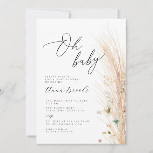 Boho-blommans minimalist Oh Baby babydusch Inbjudningar