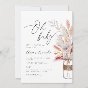 Boho-blommans minimalist Oh Baby babydusch Inbjudningar
