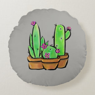 Boho blommar Cactus cacti succulents Rund Kudde