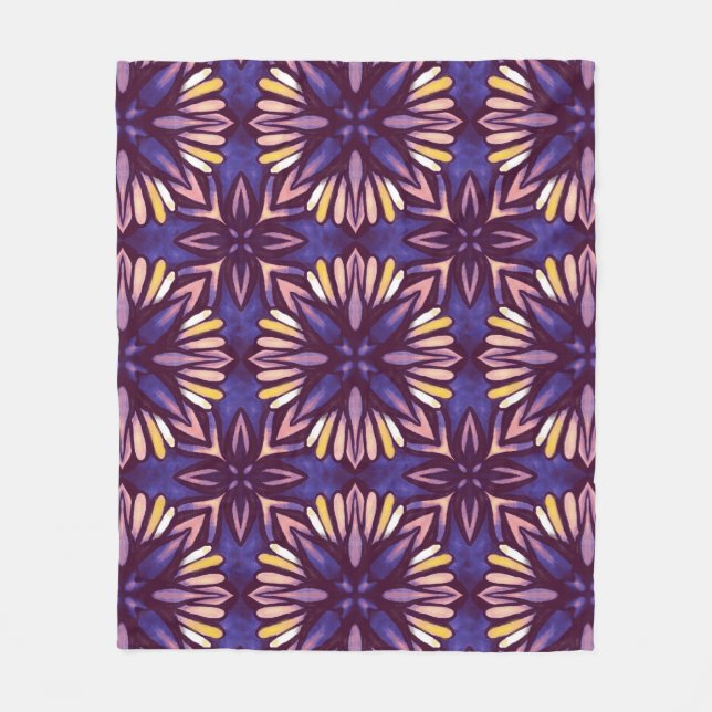 Boho-Blommarna: Lila konstnärligt Blommönster Fleecefilt (Framsidan)