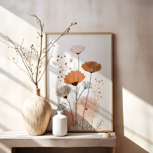 Boho Blommig Abstrakt Neutral Terrakotta Botanic Poster