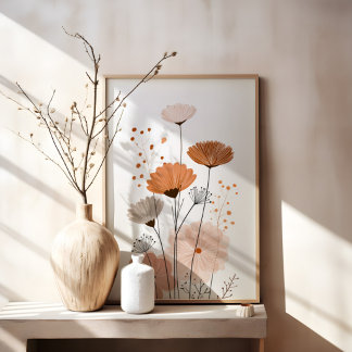 Boho Blommig Abstrakt | Neutral Terrakotta Botanic Poster