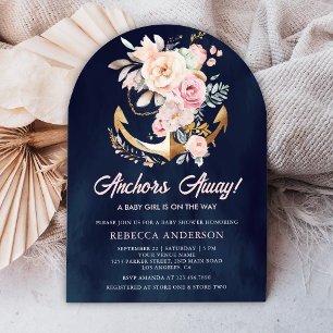 Boho Blommig Ankar Navygirl Navy Baby Shower Inbjudningar