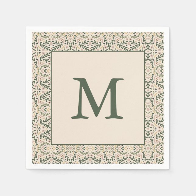 Boho Blommig Anpassad Jul Högtidlig Monogram Pappersservett (Framsidan)