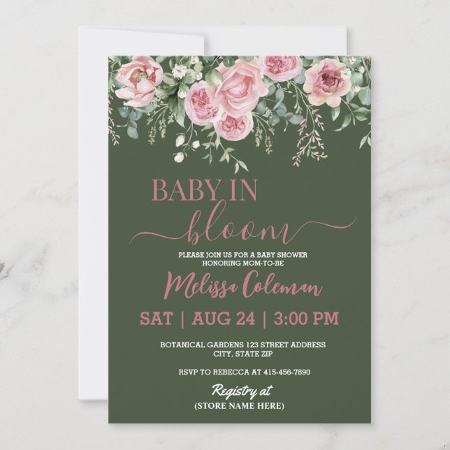 Boho Blommig Baby I Knopp Babyfirande Inbjudningar (Framsida)