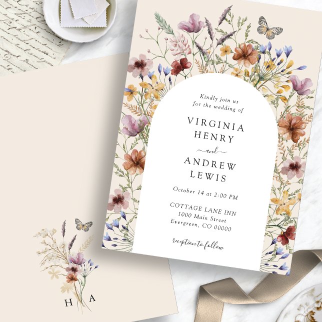 Boho Blommig Båge Bröllopsinbjudan Inbjudningar (Boho Floral Arch Wedding Invitation
)