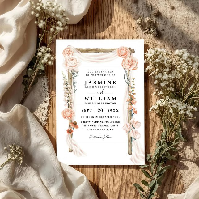 Boho Blommig Baldakin Elegant Rustik QR-kod Bröllo Inbjudningar (Skapare uppladdad)