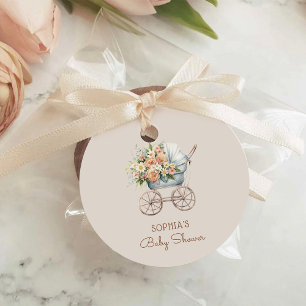 Boho Blommig Barnvagn Baby Shower Gåvor Etiketter