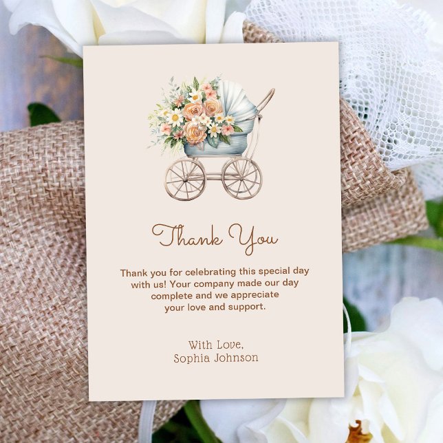Boho Blommig Barnvagn Baby Shower Tack Kort (Skapare uppladdad)