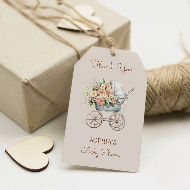 Boho Blommig Barnvagn Baby Shower Tack Presentetikett (Skapare uppladdad)