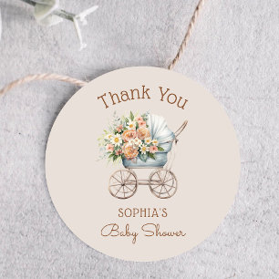 Boho Blommig Barnvagn Baby Shower Tack Runt Klistermärke