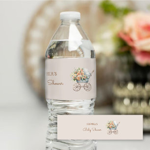 Boho Blommig Barnvagn Baby Shower Vattenflaskor Etikett