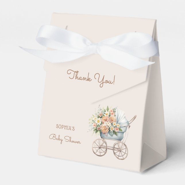 Boho Blommig Barnvagn Bebis Shower Presentaskar (Framsidan Sidan)