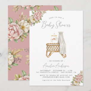 Boho Blommig Bebis Flicka Shower Inbjudan