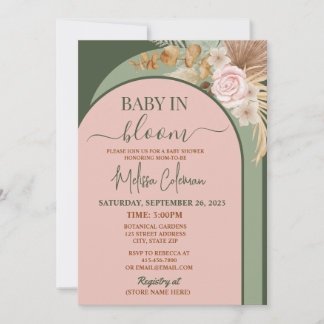 Boho Blommig Bebis I Knopp Baby Shower Inbjudningar