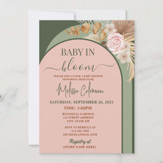 Boho Blommig Bebis I Knopp Baby Shower Inbjudningar (Framsida)
