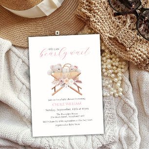 Boho Blommig Björn Bassinet Flicka Baby Shower Inbjudningar