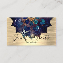 Boho Blommig Blå Guld Mandala Chic Yogainstruktör Visitkort