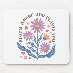Boho Blommig Blomning Där Gud Planterar Dig Söt Mo Musmatta