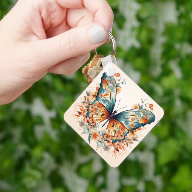Boho Blommig Blomster Fjälil Äng Akvarell Nyckelring (Hand)