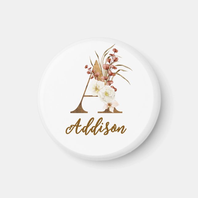 Boho blommig bokstav A monogram bröllopspresent Magnet (Framsidan)