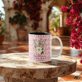 Boho Blommig Bokstav W Mugg med Personligt Namn