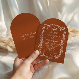 Boho Blommig Bränd Orange Terrakotta Valvd Bröllop Inbjudningar