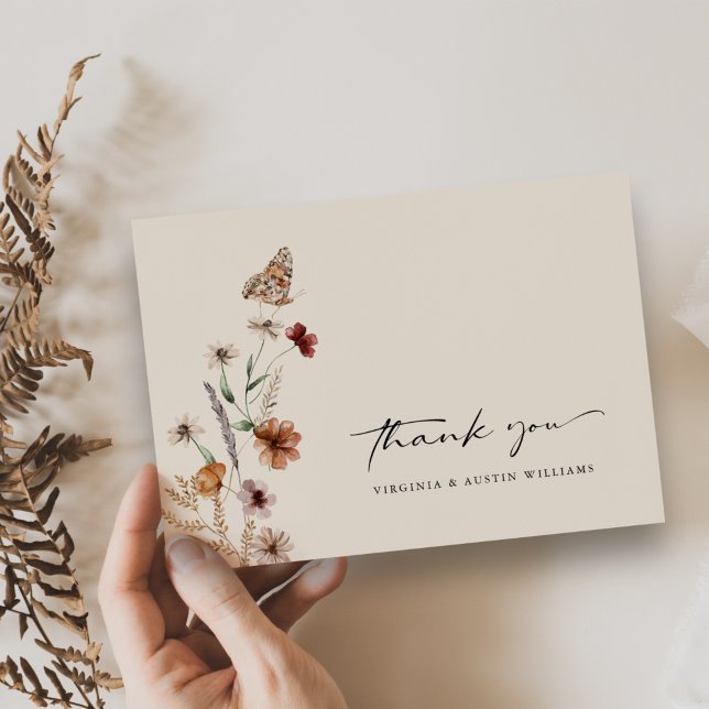Boho Blommig Bröllop Tack Kort (Elegant Boho Wildflowers Wedding Invitations by Painted Paperie
)