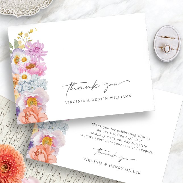 Boho Blommig Bröllop Tacksamhetskort Tack Kort (Colorful Boho Floral Wedding Thank You Card by Painted Paperie
)