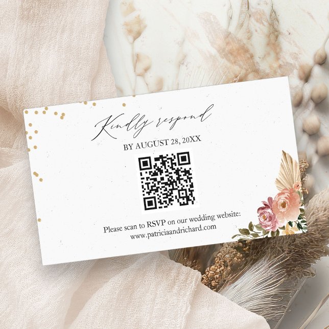 Boho Blommig Bröllops QR Online RSVP-kort Tilläggskort (Skapare uppladdad)