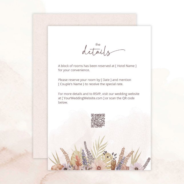 Boho Blommig Bröllopsdetaljkort Julkort (Boho floral wedding details card)
