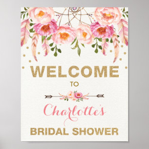 Boho Blommig Bröllopsdusch Rosa Guld Drömfångare Poster