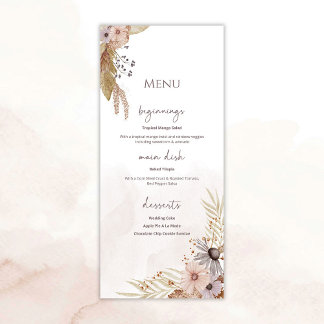 Boho Blommig Bröllopsmeny Meny